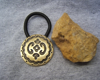 Southwestern Ponytail Holder, Brass Pony Holder w Antiqued Finish Western Men's Hair Elastic Women's Hair Tie Scrunchie 60501-2