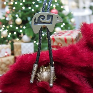 Pewter Bear Bolo Tie Leather String Tie Kids Bolo Tie Boho Necklace Jewelry Birthday Gift Idea Cowgirl Cowboy Clothing USA Made 80132-1