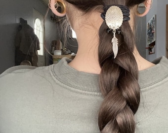 Silver Antiqued Ponytail Holder w Beads Men's Hair Elastics Women's Hair Tie Hair Claw Hair Clip Boho Chic Hair Jewelry Scrunchies 80157