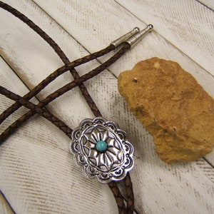 Western Wedding Bolo Tie Necktie Necklace Silver Bolo Tie Turquoise Gift Idea for Men Women Kids Boyfriend Girlfriend Gifts USA Made 1083B-1