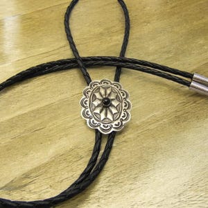 Festival Necklace Unisex Jewelry Silver Antiqued Bolo Tie w Black Stone Bola Wedding Bolo Tie Wedding Necktie Boho Jewelry USA Made 1083B-3