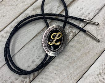 Letter Bolo Tie Rodeo Bola Wedding Bolo Tie Personalized Silver Tone Bolo Tie Gold Initial Bolos Western Necklace Choose Your Initial 80625