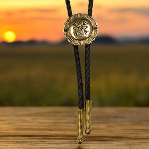 Brass Bolo Tie Antique Finish Leather Bolo Tie Gold Bolo Tie Wedding Bolo Tie Kids Bolo Tie Western Jewelry Boho Chic Necklace Jewelry 80563