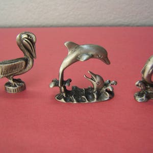 Set Of 3 Pewter Sea Life Miniature Figurines Pelican Anniversary Birthday Gift New Home House Dolphin Jewelry Unique Mothers Day Gift 80332