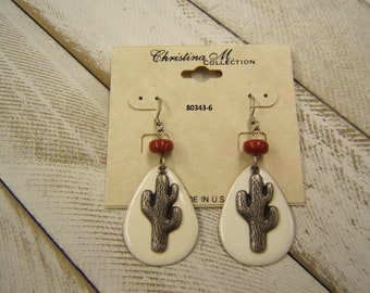 Cactus Earring Silver Earring Western Earring Boho Chic Earring White Earring Cowgirl Earring Desert Cactus Jewelry USA Made On Sale 80343-6