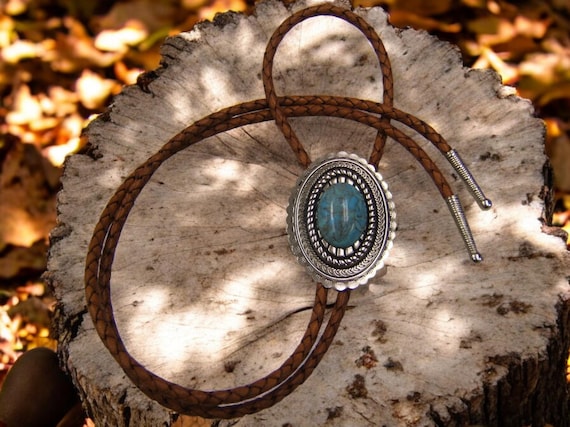 Cowboy Western Cravatta Bolo Per Uomo Vintage Scudo Con Pelle - Foto 4