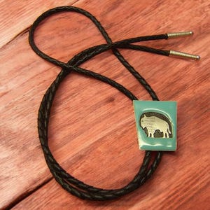 Buffalo bolo stropdas westerse stropdassen bola lederen ketting boho chic sieraden stropdas tin met turkoois email uniek verjaardagscadeau 60471-6