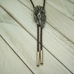 Silver Antiqued Lariat Bolo Tie Bola Western Bolos Choker Necklace Necktie Boho Chic Wear Festival Necklace USA Made Wife Her Gift 80516-1