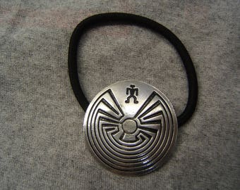 Pewter Antiqued Man in the Maze Ponytail Holder Mens Hair Elastic Boho Chic Hair Jewelry Tribal Hair Tie Pony Holder Women 60655-4