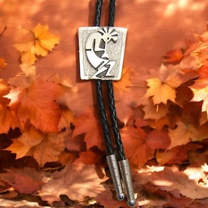 Unique Festival Necklace Kokopelli Pewter Bolo Tie Western Jewelry Unisex Jewelry Rodeo Necklace Wedding Necktie Boho Chic Necklace 80119-1