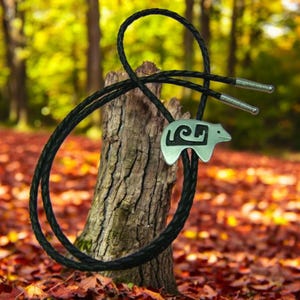 Unique Christmas Gift Idea Pewter Bear Bolo Tie Bola Festival Rodeo Necklace Boho Chic Necklace American Jewelry Christmas Kids Gift 80132-1
