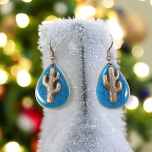 Silver Southwestern Cactus Earring- Cowgirl Festival Rodeo Jewelry Accessories Boho Bohemian Earrings Gift for Girl Her You USA Made 80440