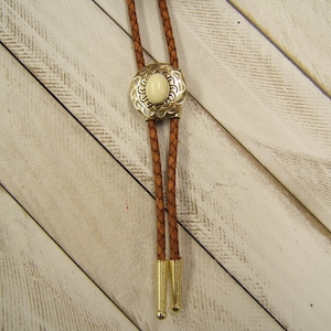 Polished Brass Bolo Tie w Ivory Country Western Neckties Ties Wedding Bolo Tie Boho Chic Necklace Festival Jewelry Indian Necklaces 80521