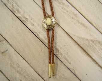 Unique Mother's Day Gift Polished Brass Bolo Tie w Ivory Wedding Bolo Tie Necktie Western Jewelry Minimalist Boho Chic Necklace USA 80521-3