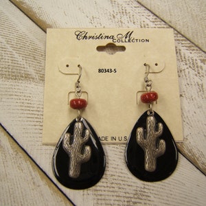 Cactus Earring Silver Earring Western Earring Boho Chic Earring Black Earring Cowgirl Earring Desert Cactus Jewelry USA Made On Sale 80343-5