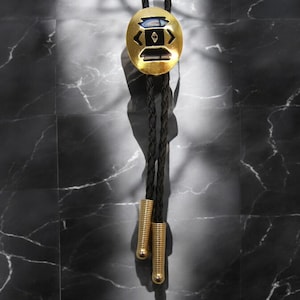 Unique Southwestern Gold w Black Bolo Tie Bolos Western Jewelry Bola Necklace Necktie Rodeo Cowgirl Cowboy Wear Boho Chic Necklaces 80167-3
