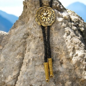 Gold Bolo Tie Antiqued w White Stone Leather Necklace Wedding Bolo Tie Necktie Boho Chic Necklace USA Made Unique Gift for Men Women 1083B-8
