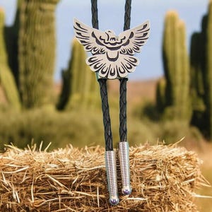 Unique Pewter Bolo Tie Made In America Thunderbird Eagle Necklace Necktie Unisex Bolos Boho Necklace Southwestern Western Clothing 1080-3B