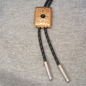 Indian Style Concho Bolo Tie Copper Unisex Bola Lariat Necklace Leather Choker Necklace Black Stone Gift for Her Him You Jewelry 80345-2