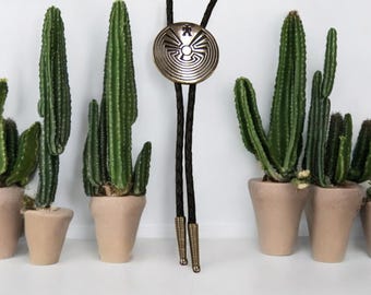 Wedding Bolo Ties Southwest  Man In The Maze Bolo Tie Silver Bolo Tie Tribal Wear Western Leather Necklace Festival Wear 80619