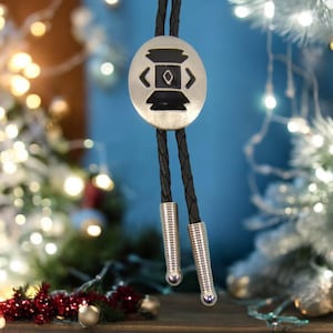 Pewter w Black Bolo Tie Western Necklace Necktie Rodeo Boho Chic Jewelry Unique Christmas Gift for Her Him Kids Men Women Bolo Ties 80167-1