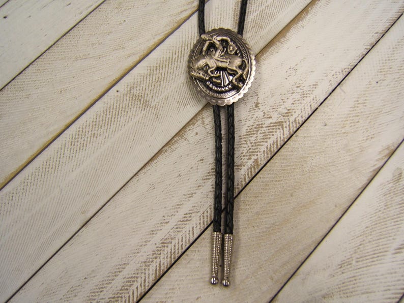 Western String Cowboy on Horse Silver Bolo Tie Western String Tie Wedding Bolo Tie ...