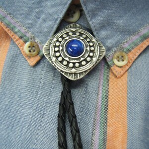 Unique Gift Idea Unisex Southwestern Silver w Lapis Bolo Tie Bola Mens  Womens Bolo Tie Leather Necklace Necktie Boho Chic Necklace 80348-1