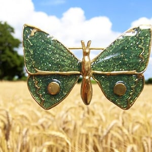 Gold w Green Glitter Butterfly Brooch Pin Butterflies Insect Jewelry Boho Chic Jewelry USA Made Festival Jewelry Unique Gift Idea 80311-1