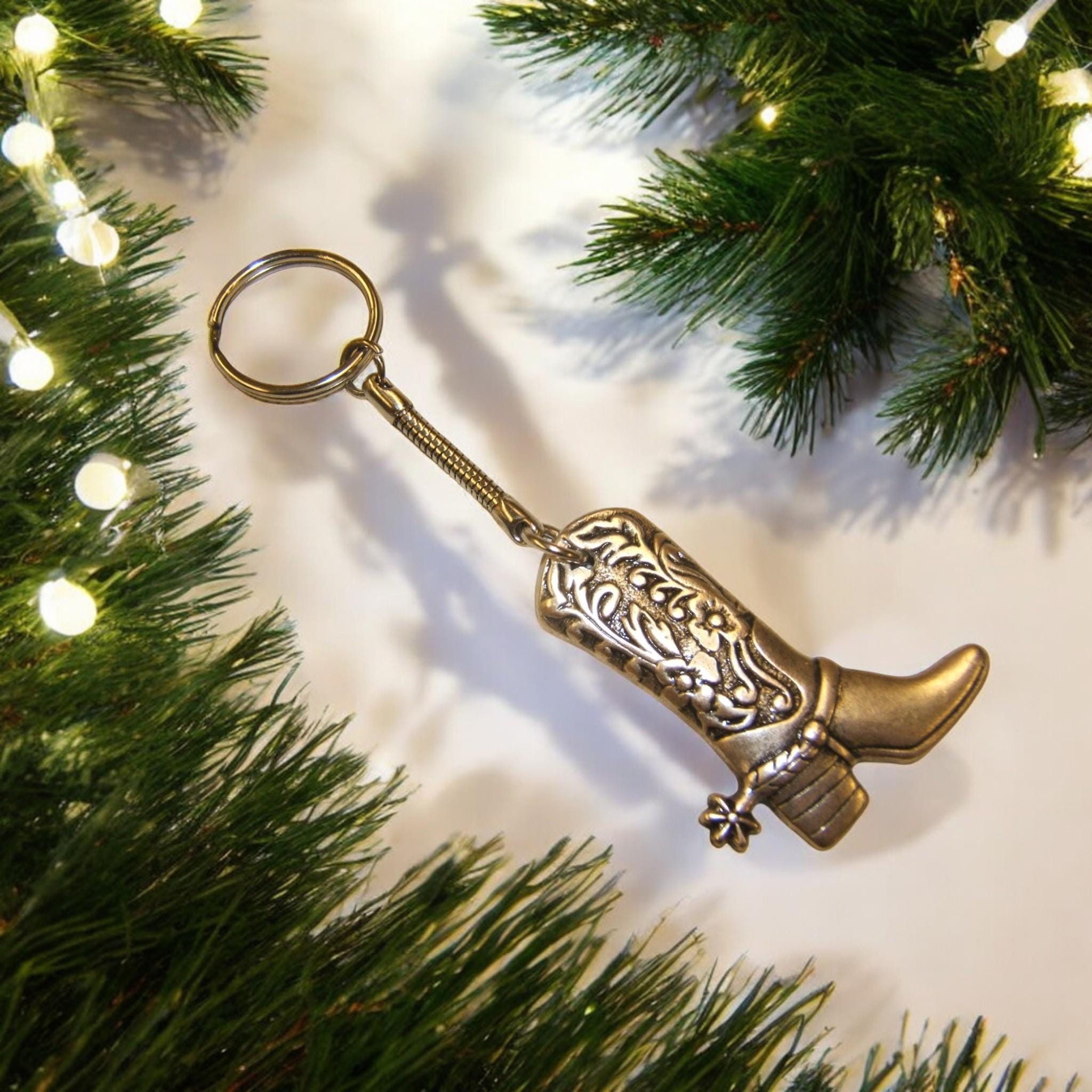 Silver Cowboy Boot Key Ring Key Chain Grandpa Grandma Unique Gift Idea for Her Him Western Rodeo Jewelry Birthday Unique USA Jewelry 80575-1