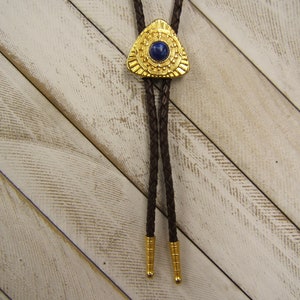 Unique Gift Idea Gold Bolo Tie w Lapis Gift for Husband Gift for Wife Boho Chic Necklace Men Bolo Tie Wedding Bolo Tie Women Bolo Tie 80347