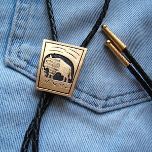 Western Gold Buffalo Bolo Tie Southwestern Jewelry Rodeo Jewelry Men Women Kids Bolo Ties Necks Boho Chic Necklace Festival Necklace 1081B-7