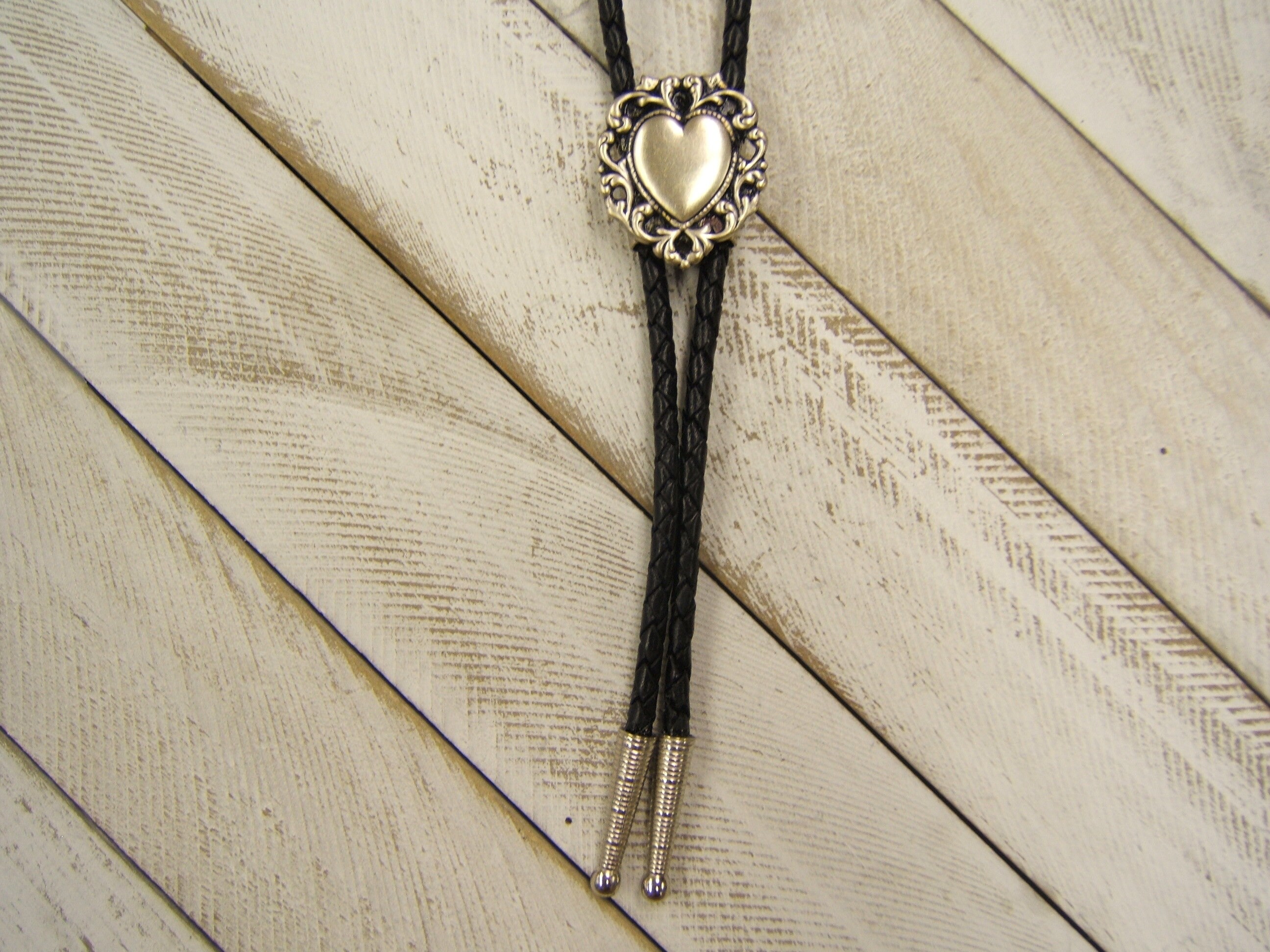 Shiny Silver Antiqued Heart Bolo Tie Wedding Bolo Tie Mens Necktie ...