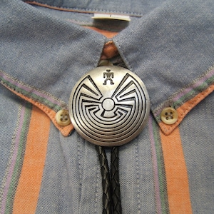 Wedding Bolo Tie Man in the Maze Pewter Bolo tie Wedding Necklace Necktie Bolos Boho Chic Necklaces Men Women Bolo Ties USA Made 70114-1