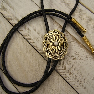 Unique Gold Bolo Tie Antiqued w White Stone Leather Cord Wedding Bolo Tie Boho Chic Necklace USA Made Festival WearRodeo Jewelry 1083B-8