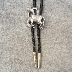 Silver Antiqued Bolo Tie Cowboy on Bronco Horse Western String Tie Bola Lariat Childrens Teen Kids Birthday Gift Men Women Girl Boys 60477-2