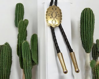 Southwestern Concho Bolo Tie, Brass Finish, Womens Bolo Tie Mens Bolo Tie Leather Bolo Tie 60515-6