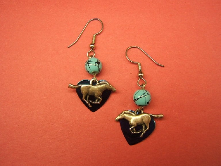 Orecchini A Forma Di Cavallo In Argento, Perlina Turchese, Cuore Blu - Gioielli Da Cowgirl - Italia - Foto 5