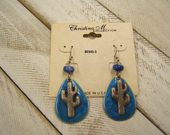 Western Cactus Earring Silver Earring Western Earring Boho Chic Earring Lapis Earring Cowgirl Earring Cactus Jewelry Birthday Gift 80343-3