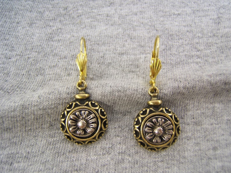 Silver Antique Mother/'s Day Gift Floral Earring Flower Jewelry Vintage Style Boho Chic Bohemian Nature Plant Jewelry Gold Tone #50236