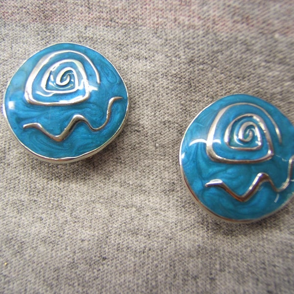 American Made Silver w Blue Enamel Clip On Earring Southwestern Western Jewelry Native American Inspired Boho Chic Earring Clip Ears 60309-1