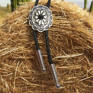 Cowgirl Jewelry Cowboy Necklace Pewter Bolo Tie w Black Stone Bola Lariat Kids Bolo Tie Gift Usher Wedding Necktie Boho Chic Jewelry 80300-2