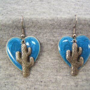 Cactus Earring Cowgirl Jewelry Wear Southwestern Western Silver w Sc. Blue Enamel Gift for Girlfriend Wife Mom Her You Boho On Sale #80441