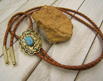 Cravate Bolo Homme Hobit Avec Opale - Collier De Mariage 38 Cm Corde Cuir Neuf