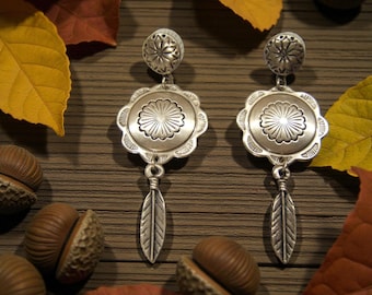 Silver Plated Concho Earring: Southwestern Earring Boho Dangle Earring Indian Style Earring Western Wear Statement Earrings Rodeo Wear 80630