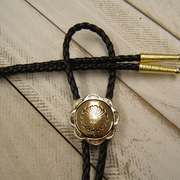 Western Southwestern Minimalist Polished Brass Antiqued Bolo Tie Bola Boho Wedding Necklace Necktie USA Made His Her Gift On Sale #80396-2