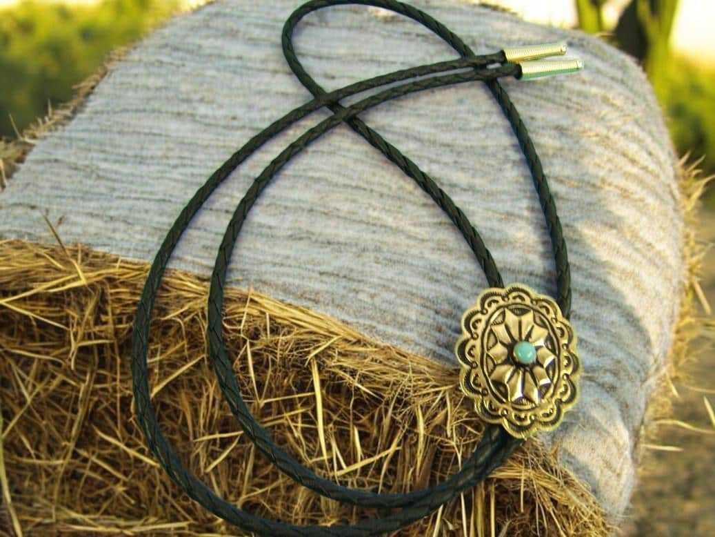 Unisex Gold Bolo Tie w Turquoise Western String Tie Wedding Bolo Tie Bolo Tie with Suit Jacket Boho Chic Necklace Tribal Necklace 91083-7