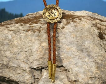 Country Western Jewelry Southwestern Jewelry Satin Antiqued Brass Bolo Tie American Made Jewelry Wedding Bolo Tie Boho Chic Jewelry 80564