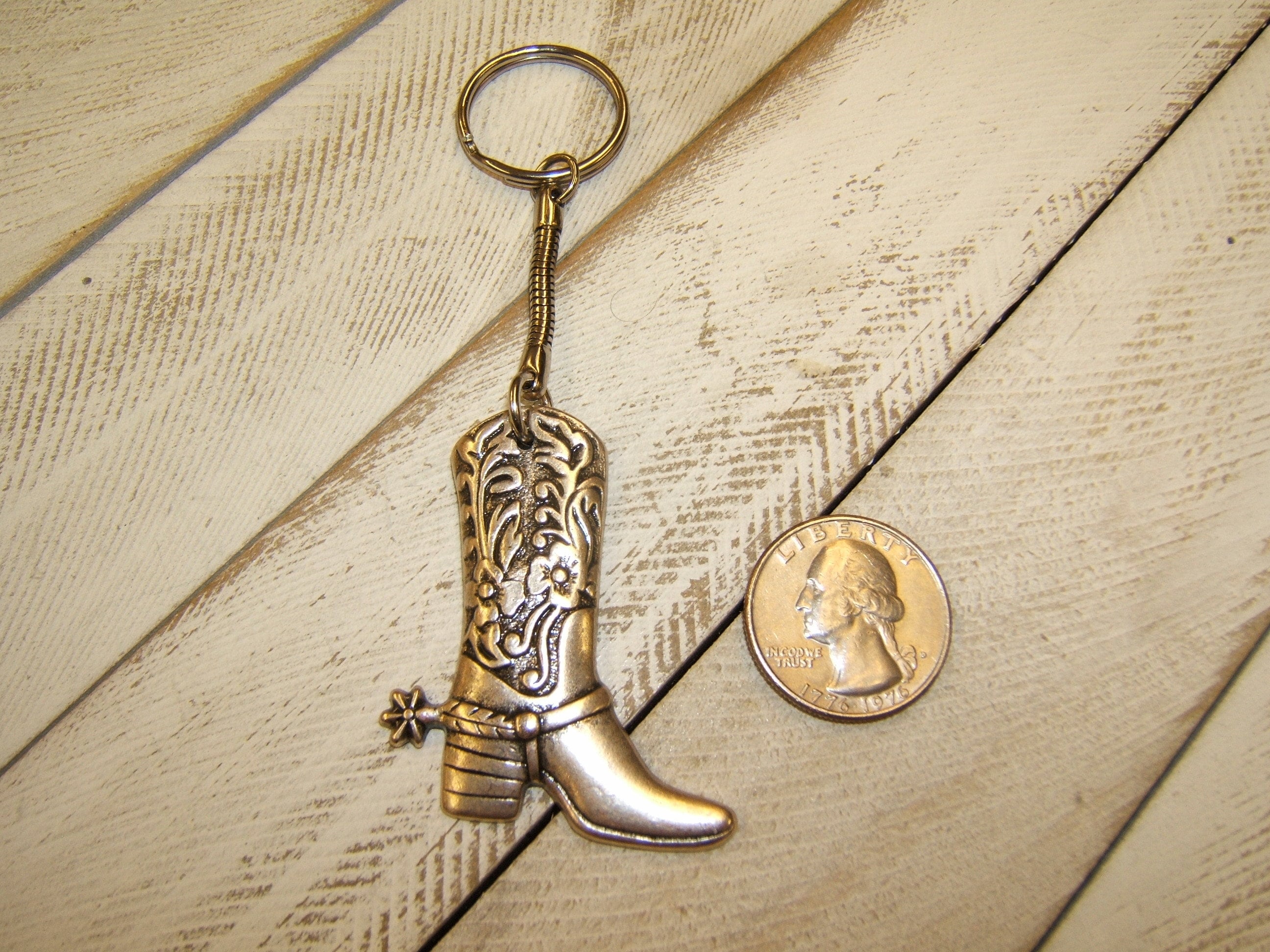 Silver Cowboy Boot Key Ring Key Chain Grandpa Grandma Unique Gift Idea ...