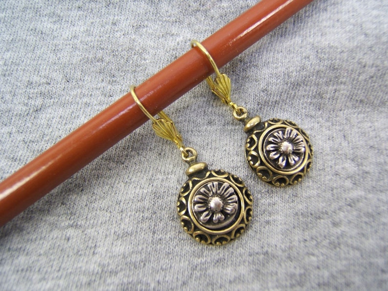 Silver Antique Mother/'s Day Gift Floral Earring Flower Jewelry Vintage Style Boho Chic Bohemian Nature Plant Jewelry Gold Tone #50236