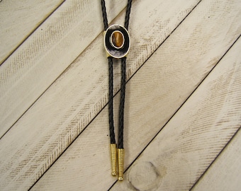 Corbata bolo minimalista estilo western dorada con gema ojo de tigre, estilo lariat, regalo para esposo y esposa, collar boho chic, ideas de regalo únicas, ideal para festivales 80537